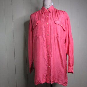 Kate Howard Blouse Shirt M Button Up Coral Silk